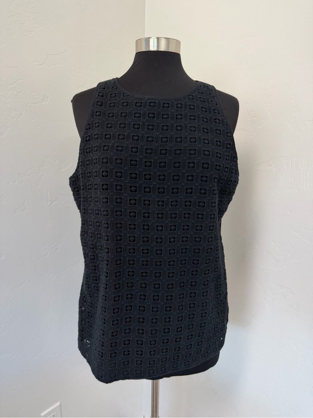 LAUREN RALPH LAUREN Lace Overlay Front Black Sleeveless Tank Top Size XL
